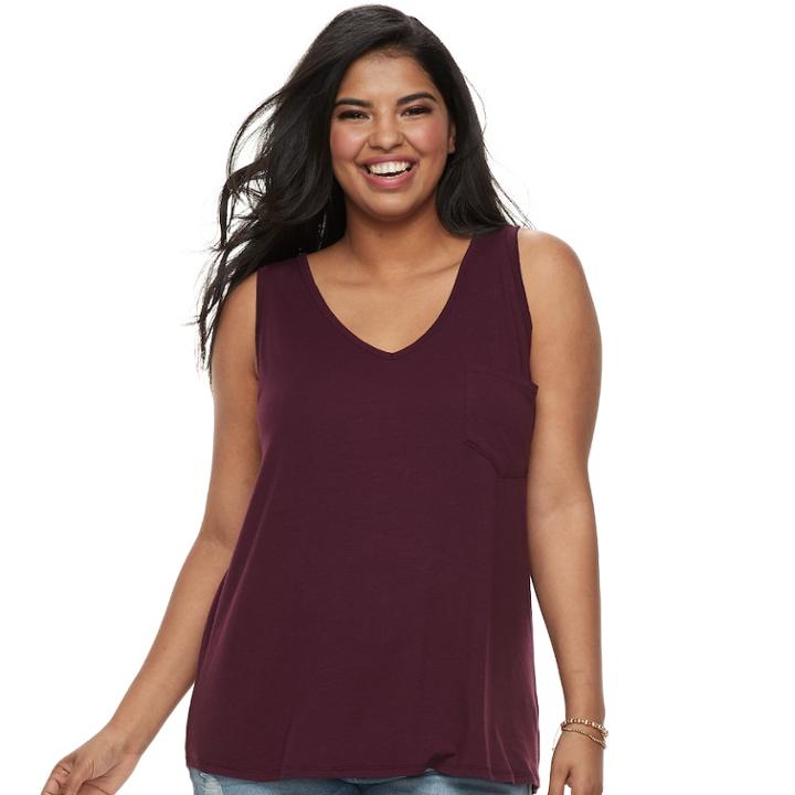 Plus Size Juniors' Plus So&reg; Solid V-neck Pocket Tank, Teens, Size: 1xl, Drk Purple
