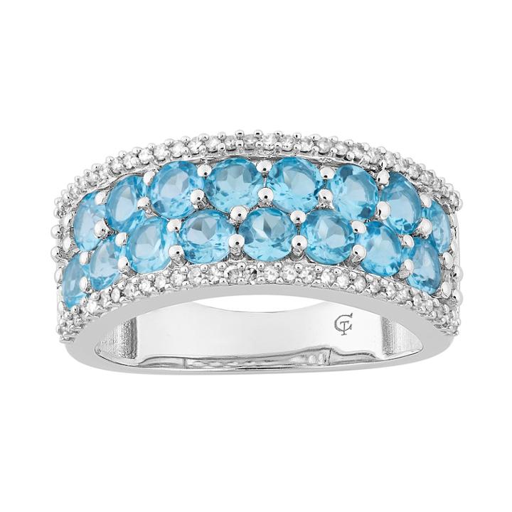 10k White Gold Swiss Blue Topaz & 1/4 Carat T.w. Diamond Ring, Women's, Size: 6