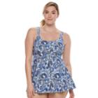 Plus Size A Shore Fit Hip Minimizer Drawstring One-piece Swimdress, Women's, Size: 22 W, Blue