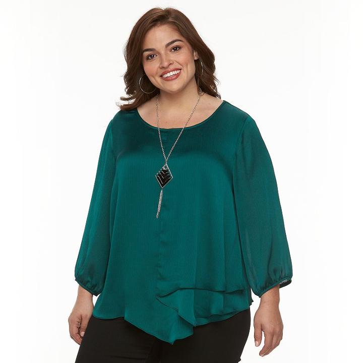 Plus Size Ab Studio Yoryu Necklace Top, Women's, Size: 2xl, Brt Green