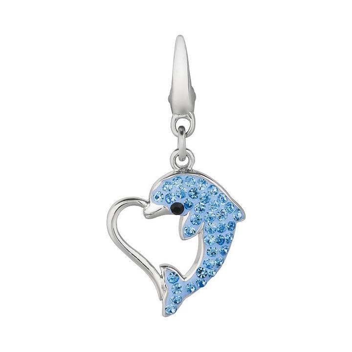 Sterling Silver Crystal Heart And Dolphin Charm, Women's, Blue