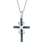 Sterling Silver 1/10 Carat T.w. Blue Diamond Infinity Cross Pendant Necklace, Women's, Size: 18