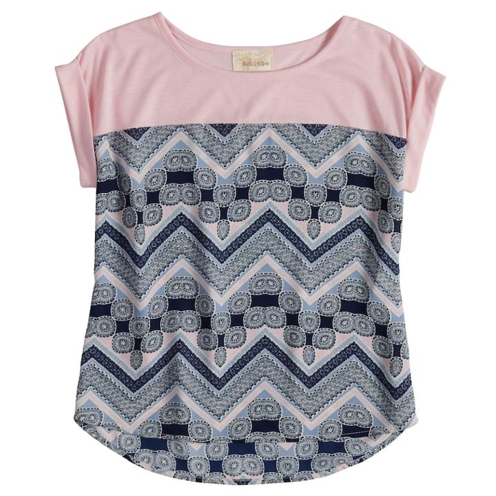 Girls 7-16 Rewind Rolled Cuff Sleeves Top, Size: Medium, Light Pink