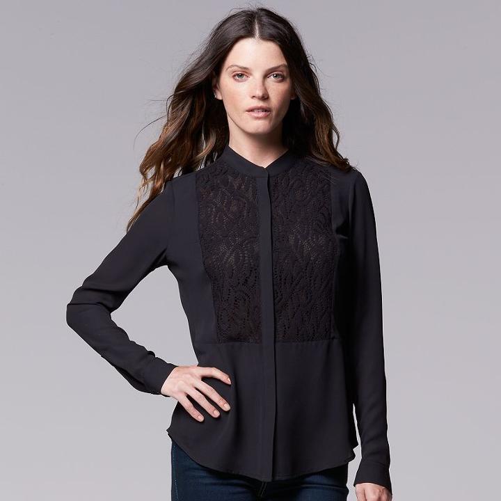 Women's Simply Vera Vera Wang Lace Blouse, Size: Xl, Black
