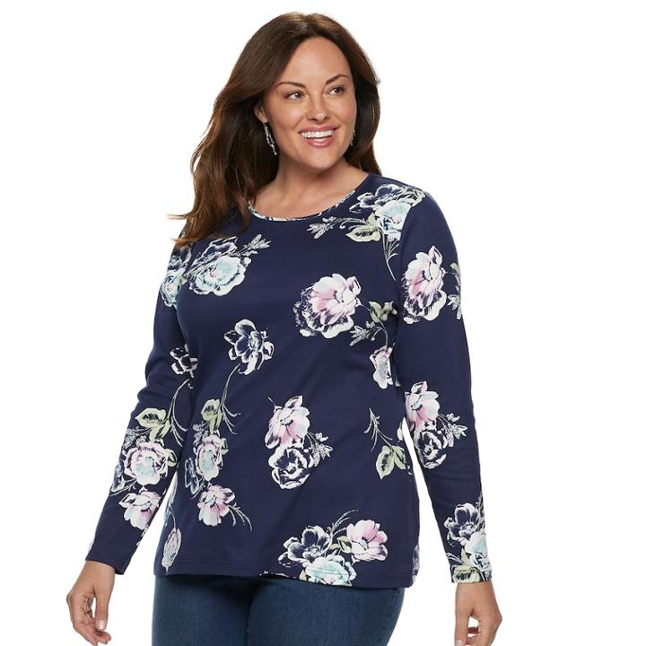 Plus Size Croft & Barrow&reg; Classic Crewneck Tee, Women's, Size: 0x, Dark Blue