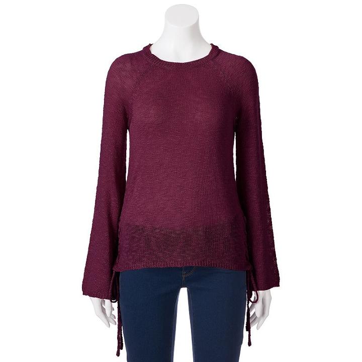 Juniors' Pink Republic Lace-up Side Sweater, Teens, Size: Large, Brt Red