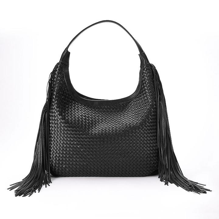 Sonoma Goods For Life&trade; Amelia Basket Weave & Long Fringe Slouchy Hobo, Women's, Grey (charcoal)