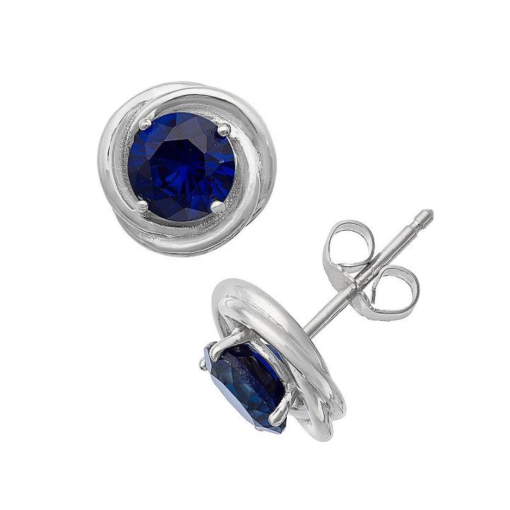 Sterling Silver Lab-created Sapphire Swirl Stud Earrings, Women's, Blue