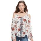 Juniors' Rewind Floral Embroidered Cold-shoulder Top, Teens, Size: Medium, White