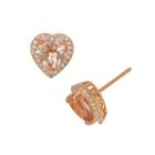 14k Rose Gold Over Silver Morganite Triplet And Lab-created White Sapphire Heart Halo Stud Earrings, Women's, Pink