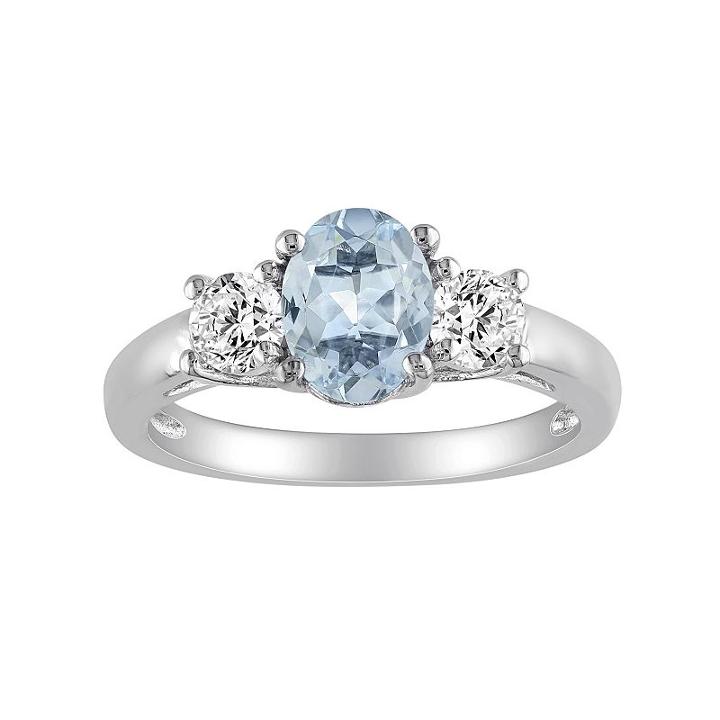 Sterling Silver Aquamarine And Lab-created White Sapphire 3-stone Ring, Women's, Size: 5, Blue