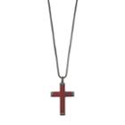 Lynx Men's Black Stainless Steel & Wood Cross Pendant Necklace, Size: 24, Brown