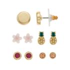 Lc Lauren Conrad Flower & Pineapple Nickel Free Stud Earring Set, Women's, Multicolor