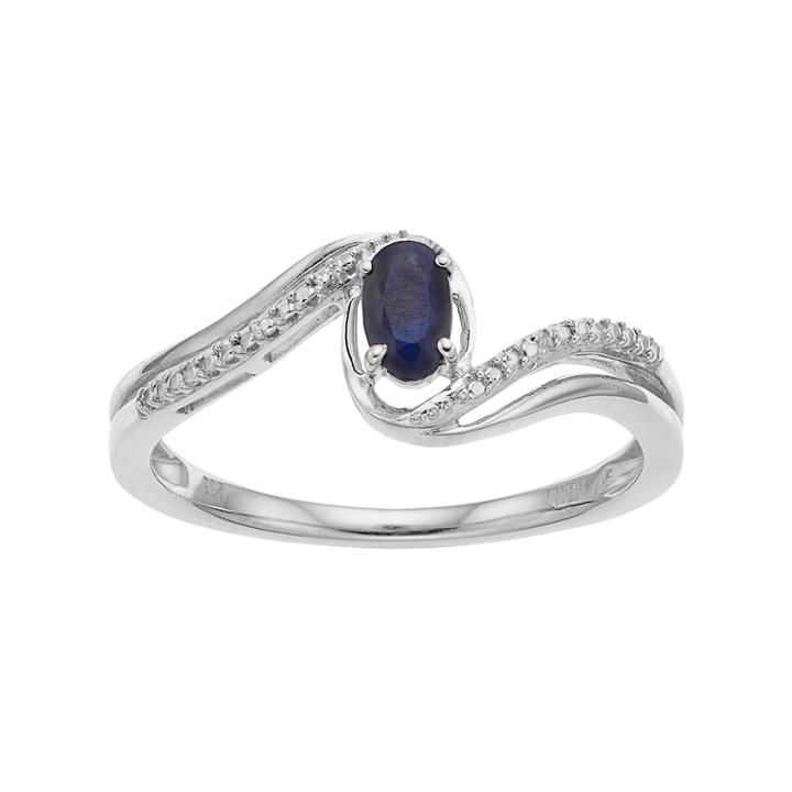 Sterling Silver Sapphire & Diamond Accent Bypass Ring, Women's, Size: 7, Blue