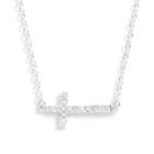 Silver Plated Cubic Zirconia Sideways Cross Necklace, Women's, Multicolor