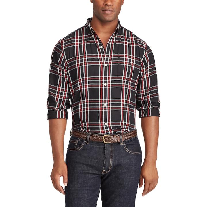 Men's Chaps Classic-fit Plaid Button-down Shirt, Size: Small, Black