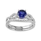 10k White Gold Lab-created Sapphire & 1/6 Carat T.w. Diamond Engagement Ring Set, Women's, Blue