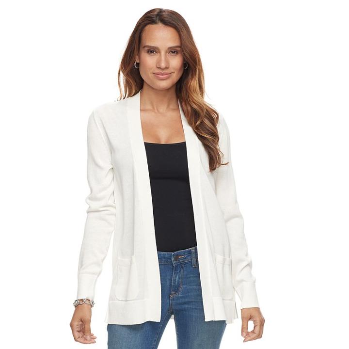 Petite Croft & Barrow&reg; Open-front Cardigan, Women's, Size: S Petite, White