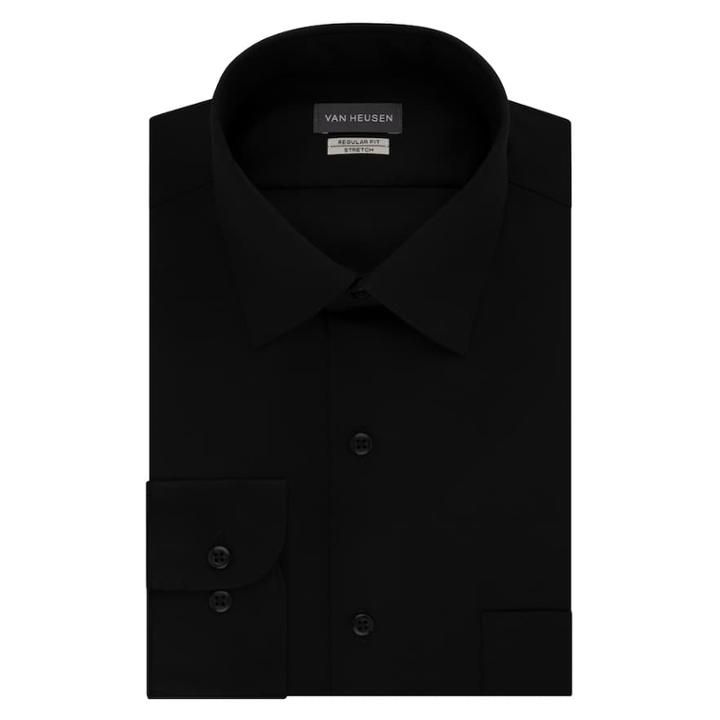 Men's Van Heusen Regular-fit Stretch Sateen Dress Shirt, Size: 15.5-34/35, Black