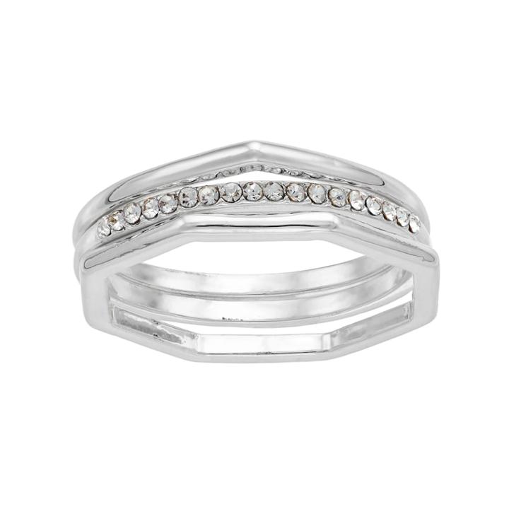 Lc Lauren Conrad Teardrop, Hexagon & Pave Ring Set, Women's, Size: 7.50, Silver