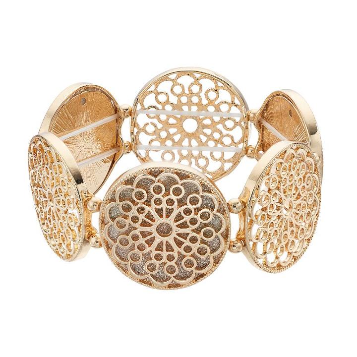 Glittery Flower Disc Stretch Bracelet, Women's, Multicolor