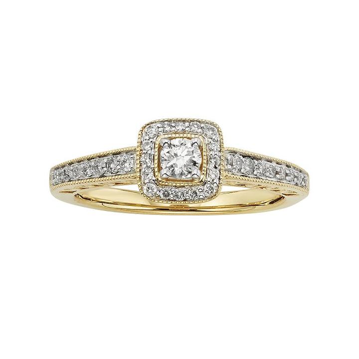 Diamond Square Halo Engagement Ring In 10k Gold (3/8 Ct. T.w.), Women's, Size: 6.50, White
