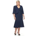 Plus Size Maya Brooke Embellished Ruffle Hem Dress & Jacket Set, Women's, Size: 22 W, Blue (navy)