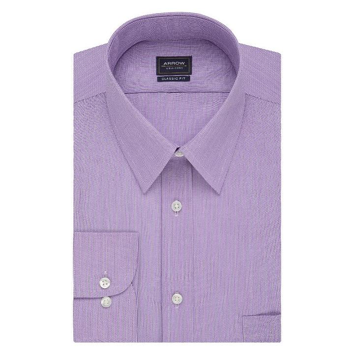 Men's Arrow Classic-fit Fineline-striped Wrinkle-free Dress Shirt, Size: L-32/33, Med Purple