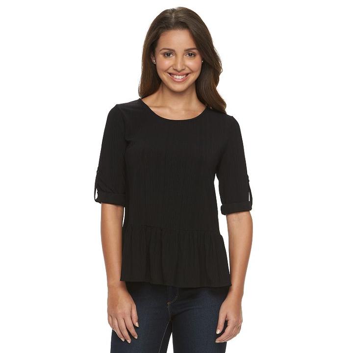 Petite Apt. 9&reg; Ribbed Peplum Top, Women's, Size: Xl Petite, Black