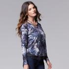 Petite Simple Vera Vera Wang Print Crinkle Tee, Women's, Size: M Petite, Grey