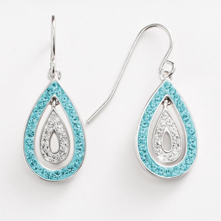 Silver-plated Crystal Teardrop Earrings, Women's, Blue