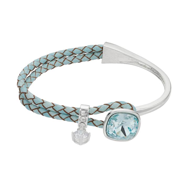 Brilliance Cubic Zirconia Braided Blue Leather Bracelet With Swarovski Crystals, Women's, Light Blue