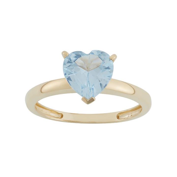 Lab-created Aquamarine 10k Gold Heart Ring, Women's, Size: 6, Blue