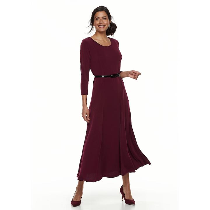 Women's Nina Leonard A-line Belted Dress, Size: Large, Light Pink