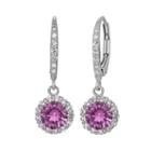 Lab-created Pink And White Sapphire Sterling Silver Halo Drop Earrings, Women's
