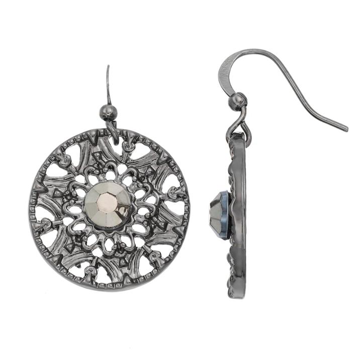 Openwork Medallion Nickel Free Drop Earrings, Women's, Black