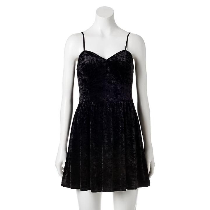 Juniors' Candie's&reg; Velvet Skater Dress, Girl's, Size: Small, Black