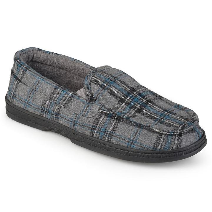 Perry Ellis Men's Plaid Moccasin Slippers, Size: Xl, Grey