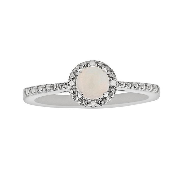 Sterling Silver Opal And Diamond Accent Frame Ring, Women's, Size: 5, White