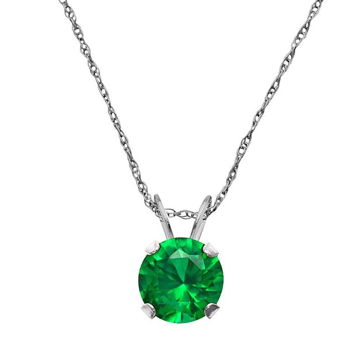10k White Gold Lab-created Emerald Pendant, Women's, Size: 18, Green