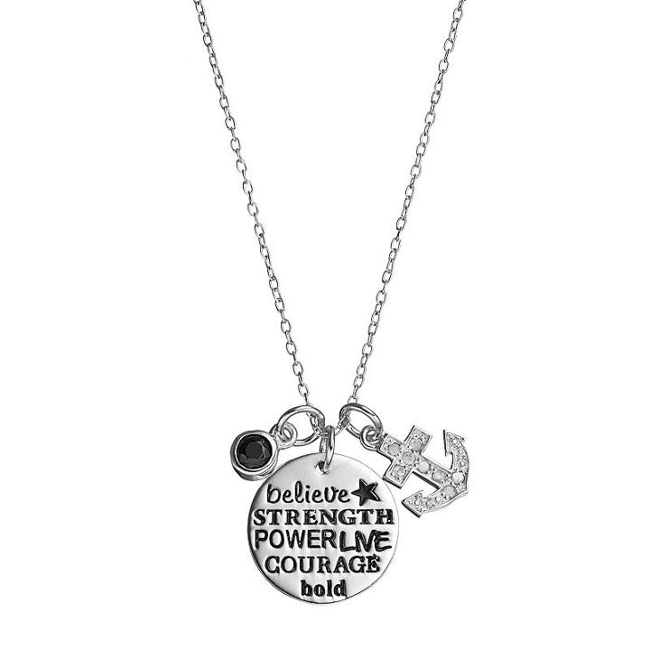 Charmed By Diamonds 1/10 Carat T.w. Diamond & Onyx Strength Charm Pendant, Women's, Size: 18, Black