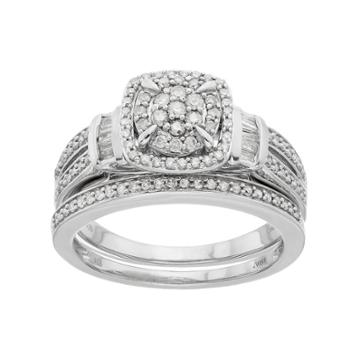 Always Yours Sterling Silver 1/2 Ct. T.w. Diamond Engagment Ring Set, Women's, Size: 7, White