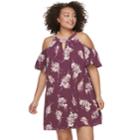 Juniors' Plus Size Lily Rose Keyhole Floral Cold-shoulder Shift Dress, Teens, Size: 3xl, Plum Lavendar