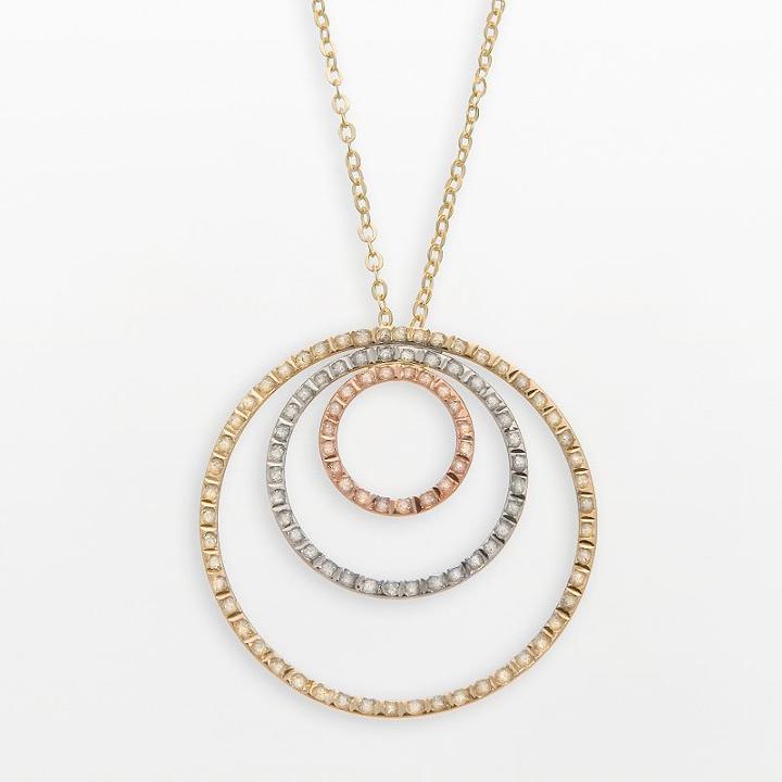 Diamond Fascination 14k Gold Tri-tone Circle Pendant, Women's, Size: 18, White