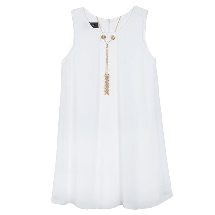 Girls 7-16 Iz Amy Byer Solid A-line Shift Dress With Grommets & Necklace, Size: 7, White Oth