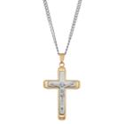 Men's Two Tone Stainless Steel Crucifix Pendant Necklace, Size: 24, Gold