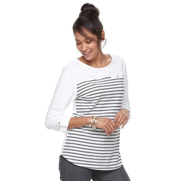 Women's Croft & Barrow&reg; Roll-tab Pique Top, Size: Large, White