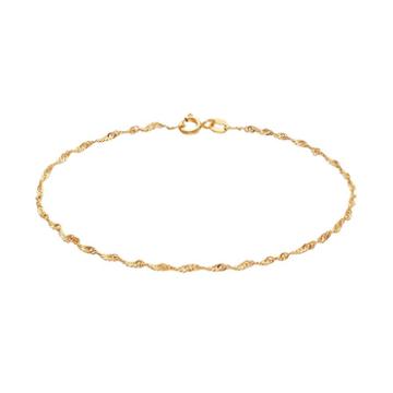 Barefootsies 14k Gold Plated Singapore Chain Anklet, Women's, Size: 9, Yellow