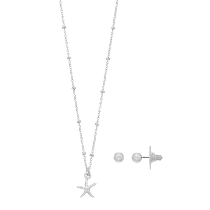 Lc Lauren Conrad Starfish Pendant Necklace & Simulated Pearl Earring Set, Women's, Silver