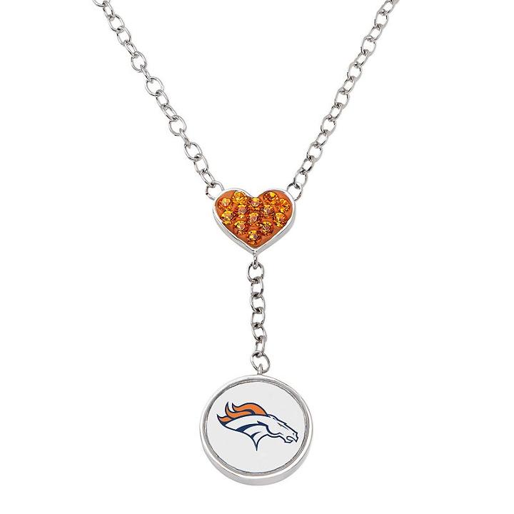 Denver Broncos Crystal Heart & Logo Y Necklace, Women's, Orange